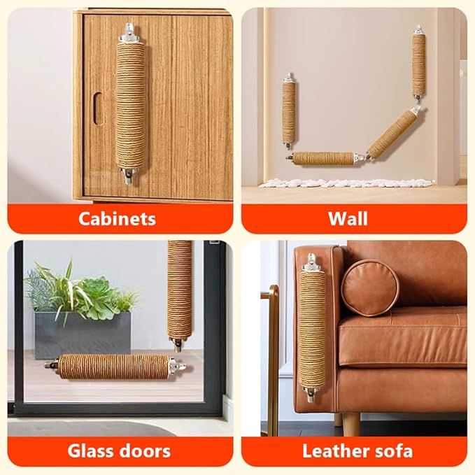 La La Pet® 3 Pack Punch Free Glass Wall Mount Cat Scratching Post Sisal Cat Scratcher Post Cat Wall Climbing Scratcher Cat Wall Furniture Cat Claw Scratcher for Indoor