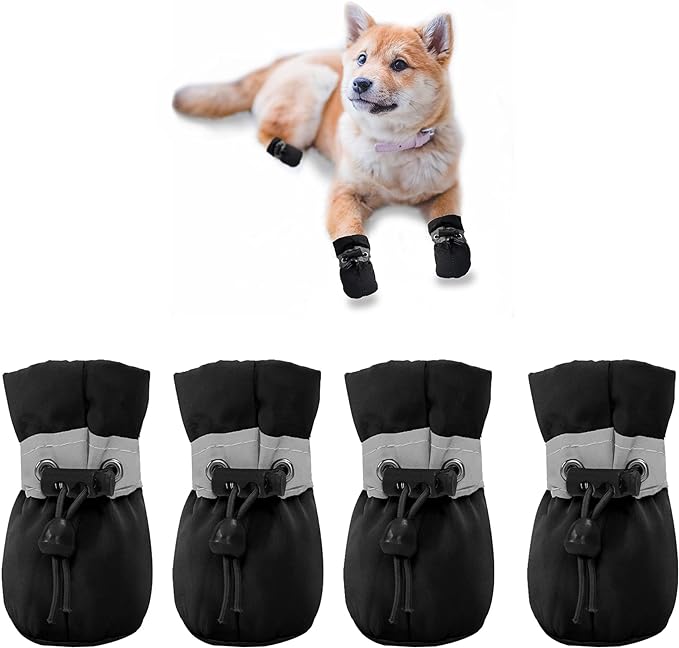 YAODHAOD Dog Shoes for Hot Pavement, Anti-Slip Sole Dog Boots & Paw Protector for Summer, Reflective Straps Dog Booties for Small Medium Dogs, Indoor Use 4PCS (Black, Size: 4)