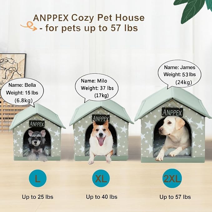 ANPPEX Large Dog House Indoor,2XL Size Indoor Dog House for Large and Medium Dogs,Covered Dog Bed with Cushion,Gray