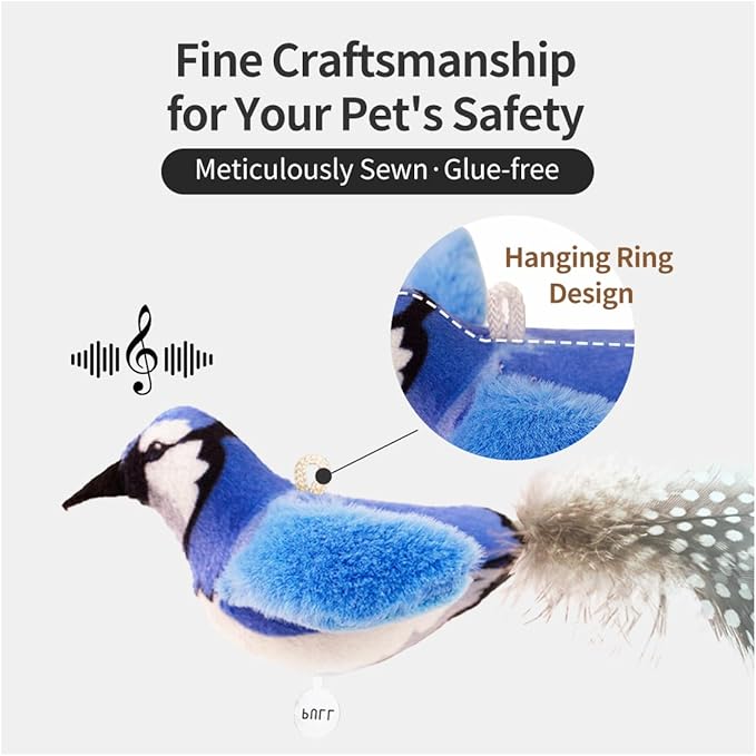 Catnip Cat Toys Boredom Relieve Teeth and Kicking Feather Cat Toys Interactive with Lifelike Chirp Sound Chirping Bird Kitten Toy Real Feather (2 Pack Bird)