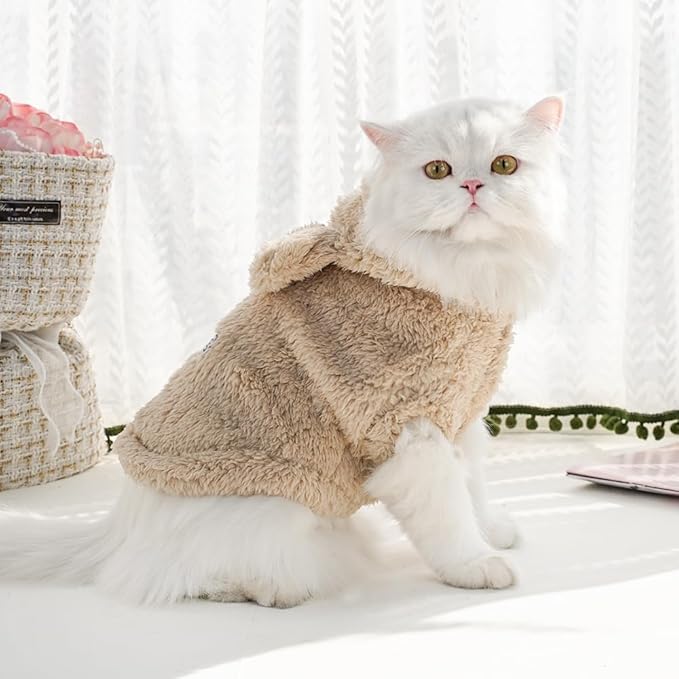 Cat Bunny Ears Costume Cute Dog Kitten Hoodies Sweater Rabbit Ears Puppy Pet Apparel (Medium,Beige)