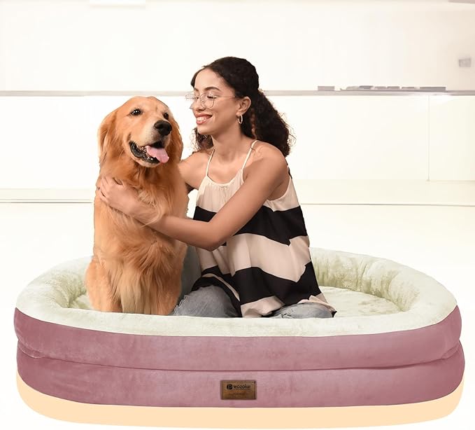Orthopedic Washable Large Dog Bed: Cooling Dog Bed with Bolsters - Jumbo Bed Waterproof Removable Cover Non-Slip Pet Bed for Extra Large Sized - Pink