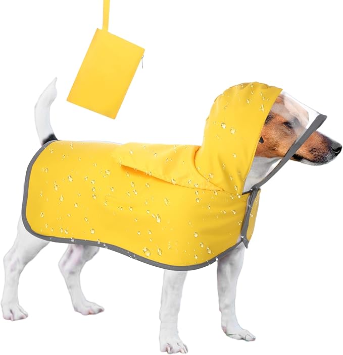 Abbylike Adjustable Waterproof Dog Raincoat Slicker Poncho for Small and Medium Dogs Puppies, with Transparent Hooded Double Layer, with Reflective Edges and Foldable Storage Bag(M)
