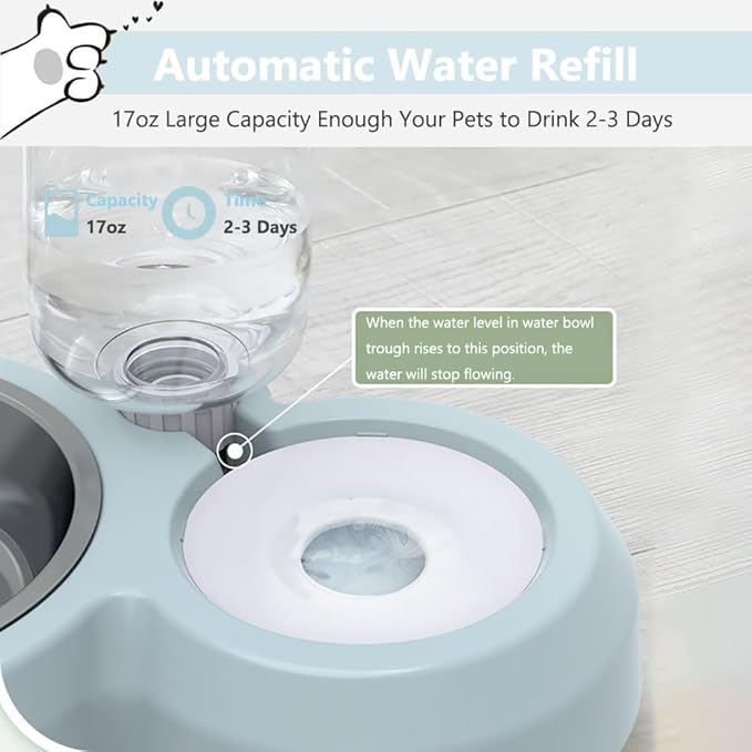 Dog Bowls, Puppy Cat Food and Water Bowl Set with Water Dispenser and Stainless Steel Bowl Non-Slip Mat, Detachable Gravity Pet Feeder and Waterer Set for Cats Dogs Puppy Rabbit (Dark Blue)