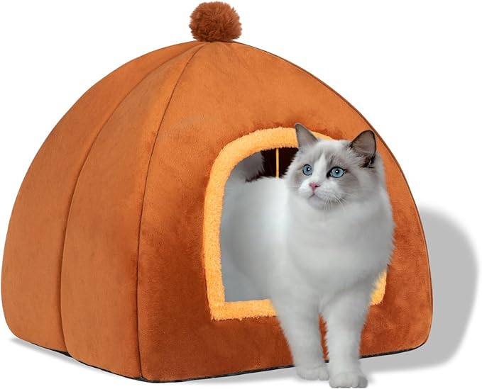 Cat Bed Cave for Indoor Cats,Cat House Tent Bed with Removable Washable Cushioned Pillow, 2-in-2 Kitten Beds for Indoor Kittens,Pet Bed