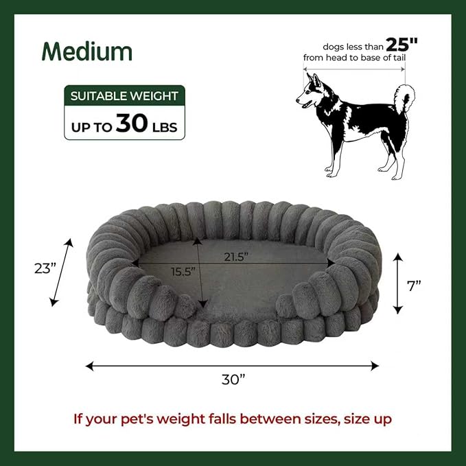 BALANCE Calming Dog Bed for Medium Sized Dogs, 30 Inches Oval Washable Pet Bed with Sides, Orthopedic Pet Couch Sofa with Non-Slip Bottom, Gray