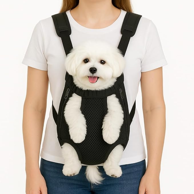 Dog Backpack Carrier, Adjustable Pet Front Carriers, Legs Out Carrying Sling Travel Bag for Small Medium Dogs 4-7 Lbs, Soft Wearable Puppy Chest Carry Backpacks for Walking/Hiking/Camping/Traveling