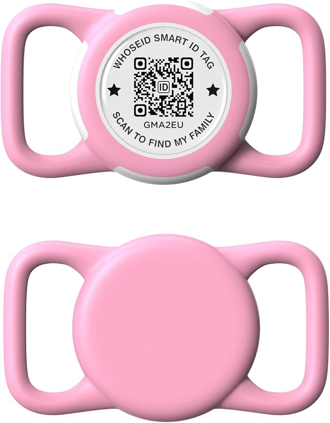 QR Code Airtag Holder, Scan QR Code Send Location Alert Email, Waterproof Full Body Protection Anti-Lost Air Tag Case, Airtag Accessories for Dog, Cats, Collar, Backpack (Pink, Regular)
