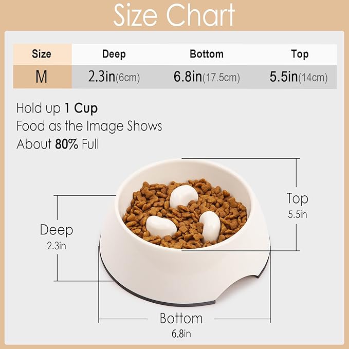 Super Design Slow Feeder Dog Bowl, 1 Cup, Nonslip, Heat-Resistant, Sturdy, Suitable for Small to Medium Sized Dogs