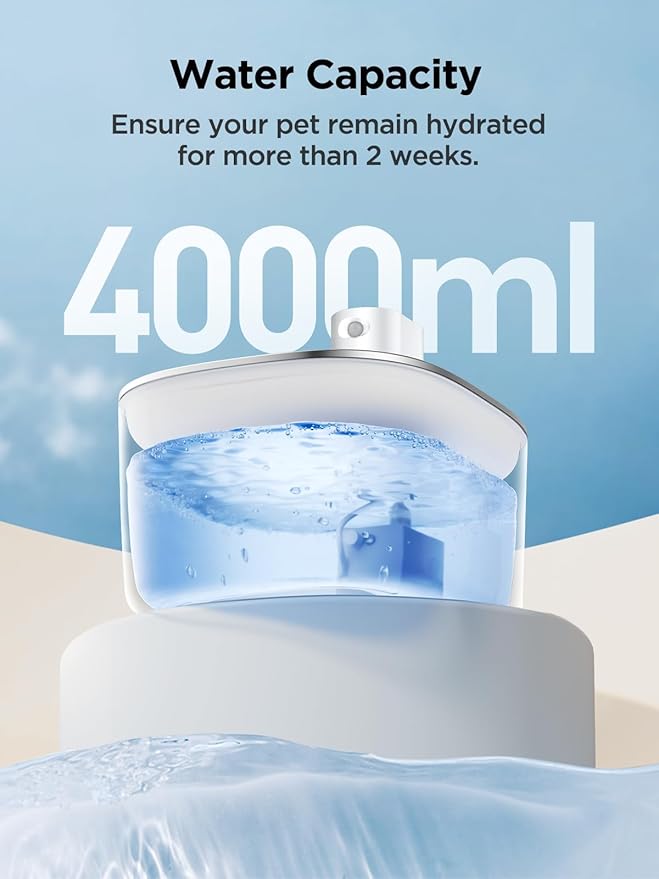 Wireless Cat Water Fountain with Sensor, 4000mAh Battery Operated, FEELNEEDY 4L/135 fl oz Pet Water Fountain for Cats and Dogs, Ultra Quiet Cat Drinking Fountain with 2 Filters (White YPD-C004P)