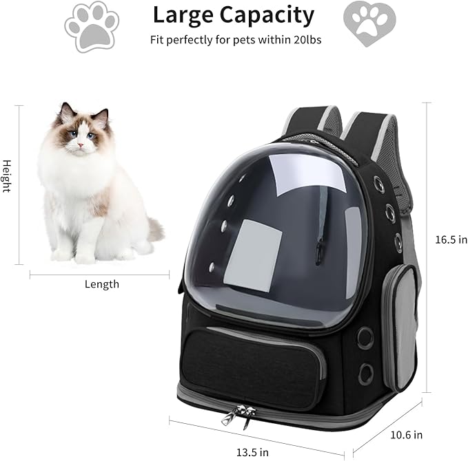 Cat Backpack Carrier for Cats and Small Dogs, Breathable Cat Bubble Backpack, Airline Approved Pet Travel Carrier for Hiking Camping Outdoor(Black)