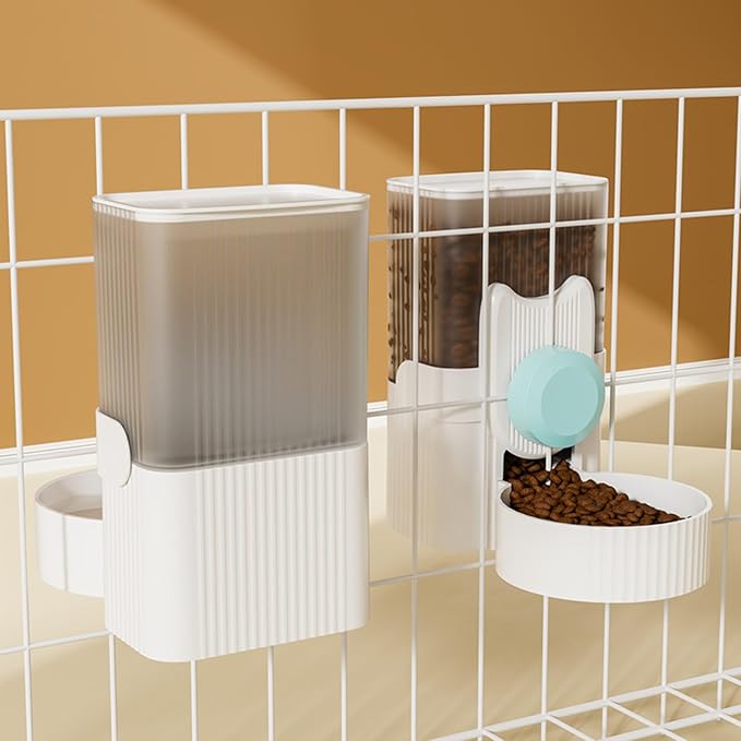 Hanging Cage Automatic Food Water Dispenser, Detachable Auto Gravity 1L Self-Feeding Feeder and Waterer Set, Crate Auto Feeder Dish for Puppy Cats Ferret Bunny Guinea Pig Small Pets (Blue)