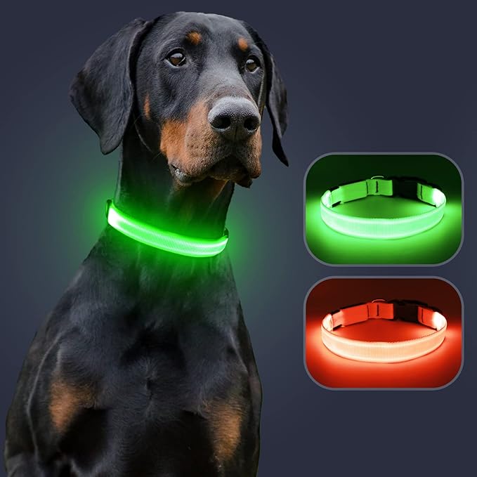 Led Dog Collar - Adjustable, Rechargeable, Waterproof, Glows in Dark for Medium Large Dogs