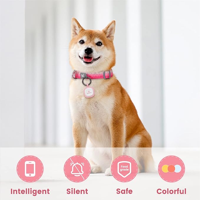 Pawaii QR Code Dog ID Tag, Silent Silicone Tag, Modifiable Pet Online Profile, Free Emergency Contact, 1Pack (Pink)