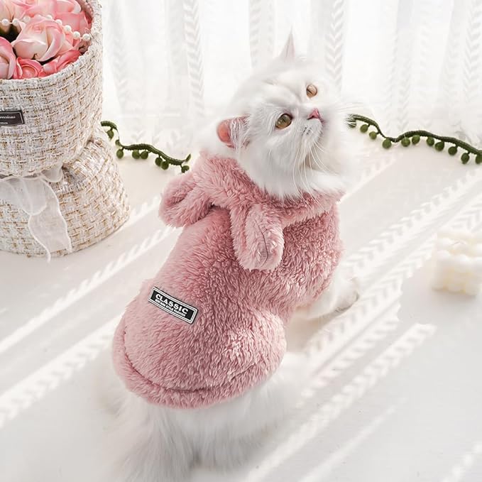 Cat Bunny Ears Costume Cute Dog Kitten Hoodies Sweater Rabbit Ears Puppy Pet Apparel (XXX-Large,Pink)