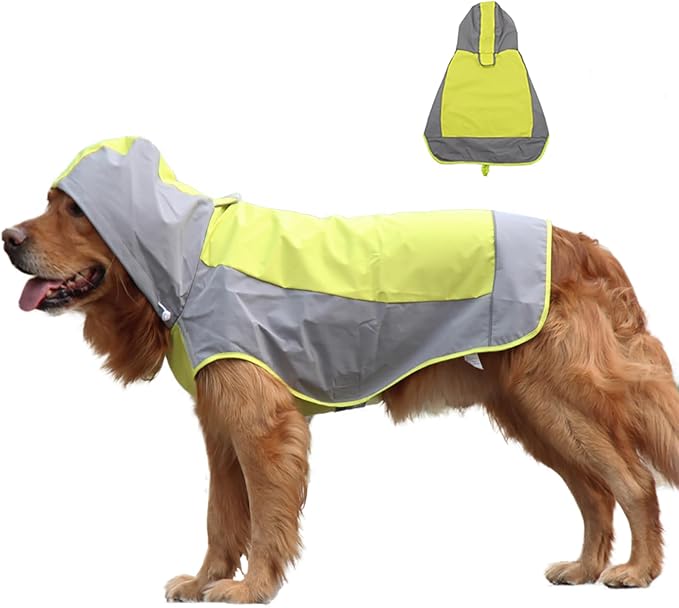 Dogs Packable Lightweight Raincoat: Pet Dog Hood Waterproof Coats Green Size 10