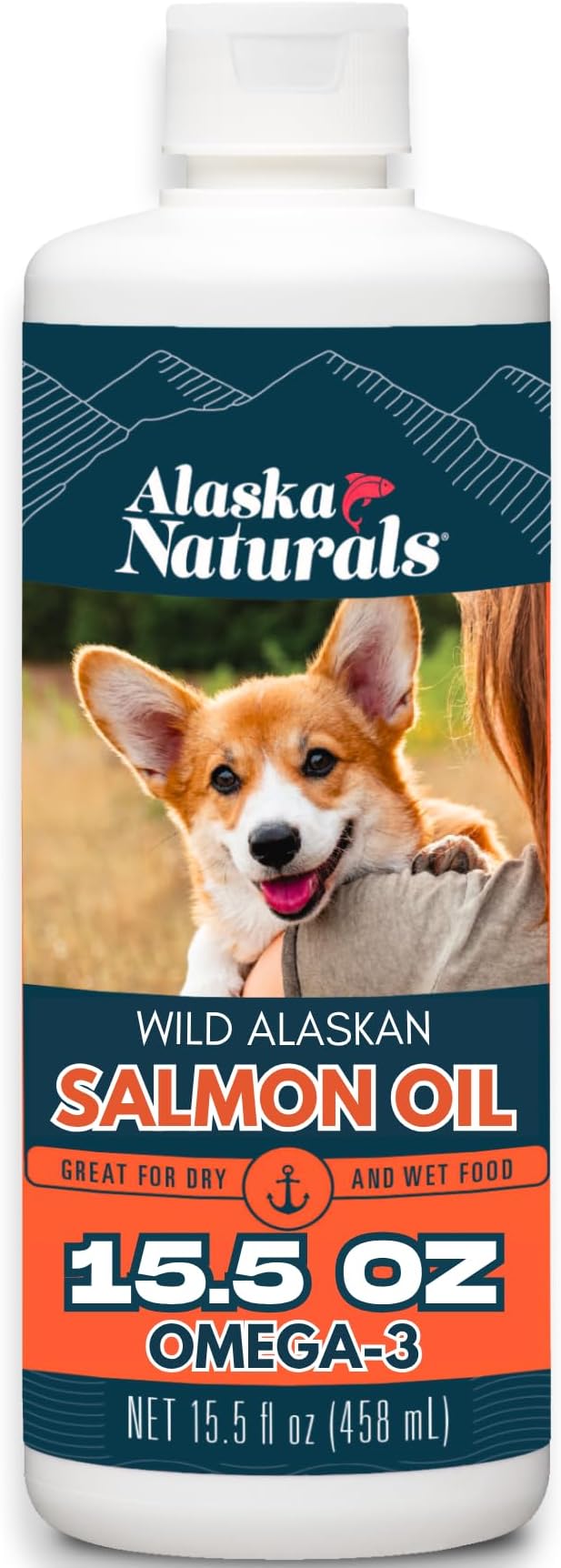 Alaska Naturals Wild Alaskan Salmon Fish Oil Supplement for Dogs Skin and Coat with EPA DHA Omega 3 Fatty Acids Liquid Food Topper 15.5 oz. Pump