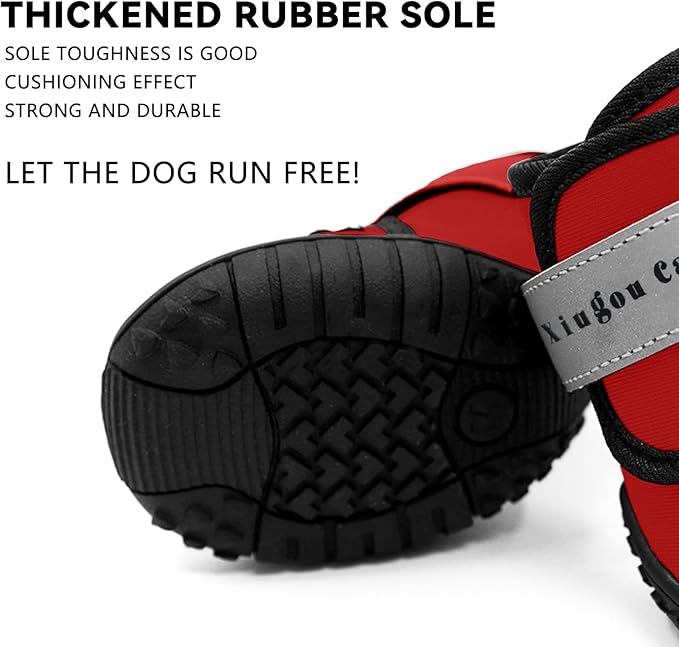 Dog Shoes for Small, Medium and Large Dogs - Waterproof for Rainy Days, Fit for Winter Snow and Hot Summer Roads, with Anti-Slip Soles for Indoor Hard Floors (Red, Size 4)