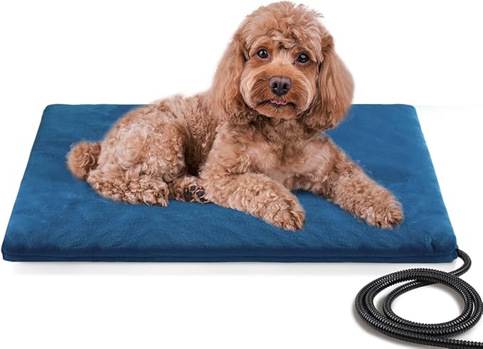 Pet Heating Pad,Extremely Waterproof Heated Cat Dog Bed Outdoor & Indoor,Multi-Size Heated Dog Cat Blanket Mat,Pet Heater Warmer for Cat Dog House Whelping Box(Dark Blue,M-17.7" Lx17.7 W)