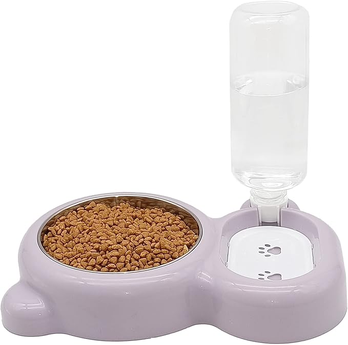 Tfwadmx Double Rabbit Bowls Cat Automatic Feeder with Gravity Water Bottle No Spill Detachable Dog Stainless Steel Bowl Set for Bunny Puppy Kitty Kitten Ferret Squirrel