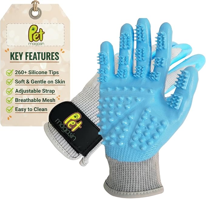 PET MAGASIN® Durable Gentle Dog Washing Gloves (1-Pair) - Premium Pet Grooming Gloves for Dogs, Cats & Horses | Dog Scrubber for Bath | Cat Hair Remover Glove | Bathing Brush (Blue, Medium)