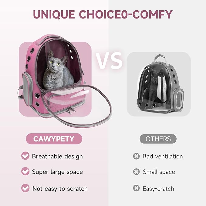 Cat Backpack Carrier, Breathable Cat Carrier Large Space Bubble Pet Backpack for Kitty Small Dog up to 15lbs, Transparent & Foldable Pet Carrier for Travel Hiking(Pink)