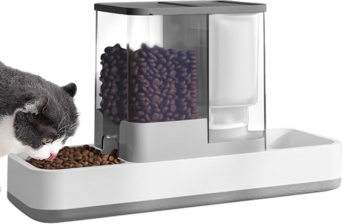 Automatic Small Pet Feeder and Water Dispenser, 2 in 1 Gravity Cat Auto Cat Small Medium Dog Feeder and Waterer Set Dish for Puppy Kitten Pets (Grey)