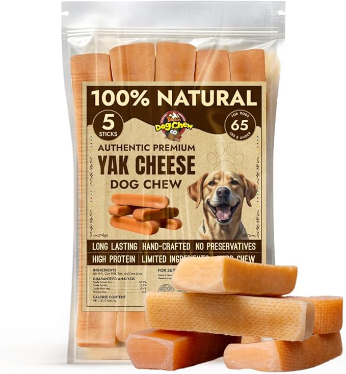 Tibetan Dog Chew Yak Cheese Sticks - Natural Handmade Treats for Large Dogs, Long-Lasting, Easy to Digest with No Additives, Rawhide, Grains, or Gluten, Perfect for Aggressive Chewers, 5 Chews