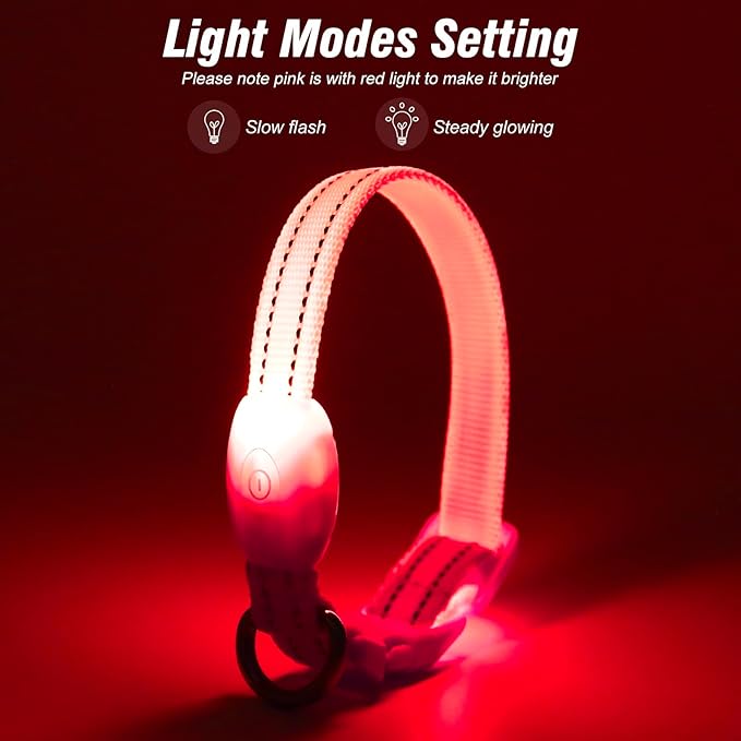 Visinite Light Up Dog Collars for Small Dogs,LED Dog Collar Light Rechargeable,Fully Adjustable Lighted Dog Collar,Glow in The Dark Dog Collars with Dog Lights for Night Walking,Pink