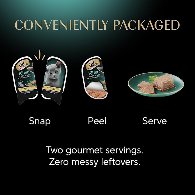 Sheba Perfect Portions Kitten Wet Cat Food Pate Turkey Entree, 2.6 oz. Twin-Pack Trays (24 Count, 48 Servings)