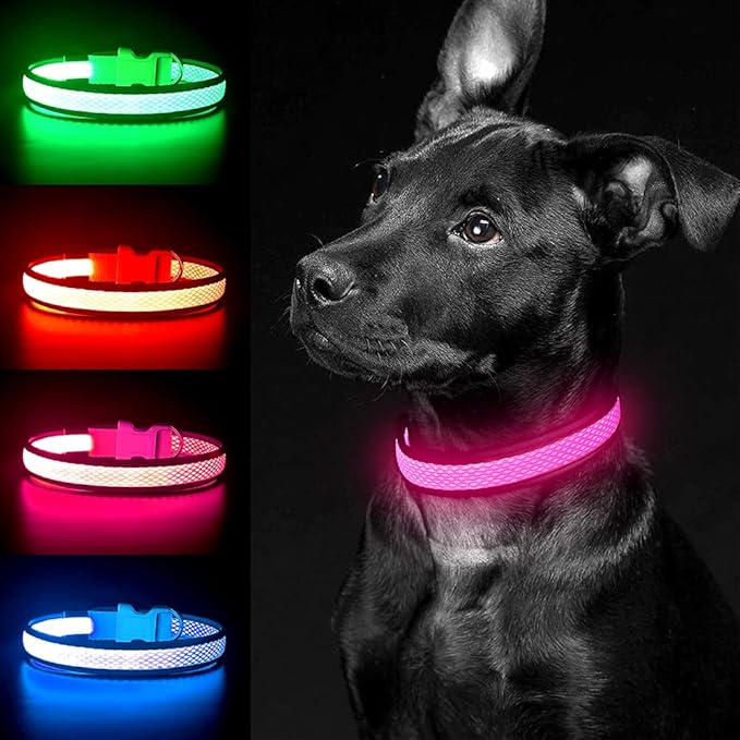 YFbrite Light up Dog Collar, USB Rechargeable LED Puppy Collar Super Bright Adjustable Glowing Dog Lights for Night Walking (Pink, Large)
