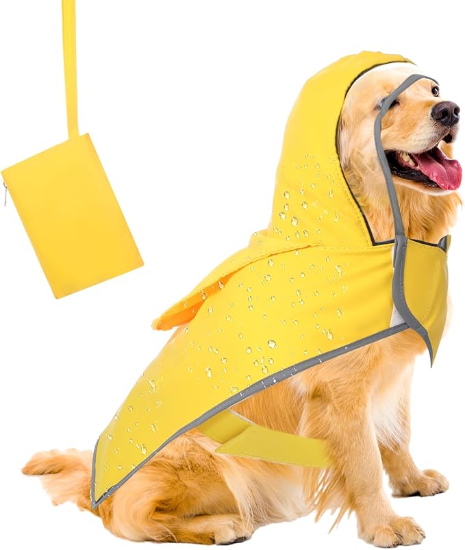 Abbylike Adjustable Waterproof Dog Raincoat Slicker Poncho for Small and Medium Dogs Puppies, with Transparent Hooded Double Layer, with Reflective Edges and Foldable Storage Bag(XL)