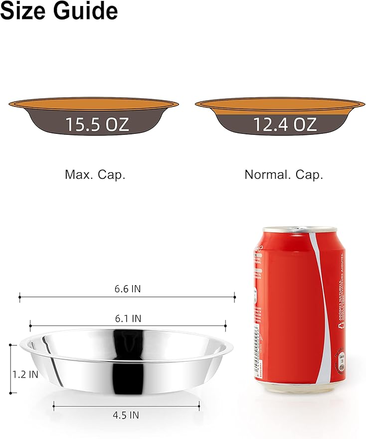 VENTION Small Shallow Cat Food Bowls, Outer Dia. 6.6 in Whisker Fatigue Cat Bowl, Stainless Steel Cat Food Dish for Indoor Cats, Set of 4 Replacement Cat Bowls for Raised Station(15.2 Fl.oz)