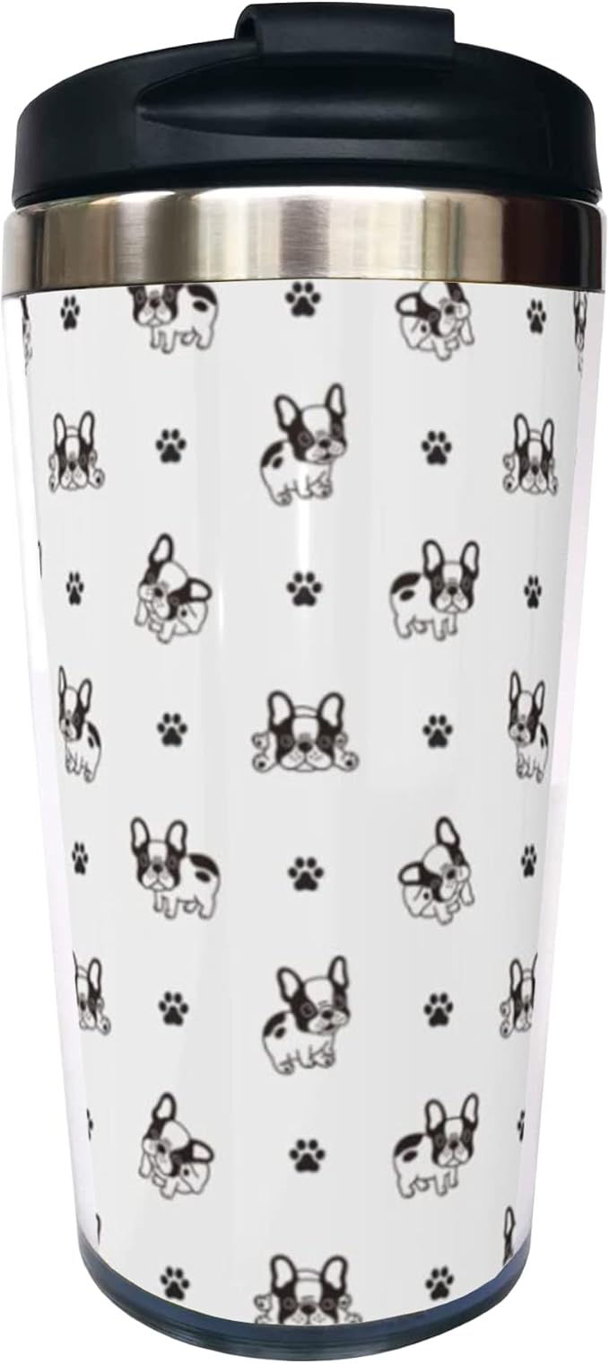 French Bulldog Paws Travel Coffee Mug with Filp Lid, Stainless Steel Insulated Tumbler Cup 13 Oz, Thanksgiving Birthday Christmas Gift for Men Women Dad Mom Sister Friend Bestie Dog Lover
