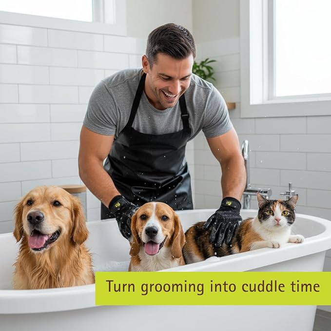 PET MAGASIN® Durable Gentle Dog Washing Gloves (1-Pair) - Premium Pet Grooming Gloves for Dogs, Cats & Horses | Dog Scrubber for Bath | Cat Hair Remover Glove | Bathing Brush (Black, Large)