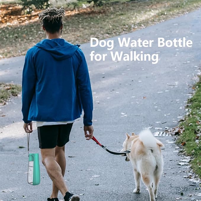 Dog Water Bottle Portable for Walking Pet Travel 19 OZ Leak proof Water Bottle Bowl with Drinking Feeder Cat Puppy Water Dispenser for Hiking Camping Blue