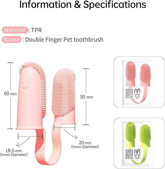 3 Pack Finger Toothbrush Kit for Easy Teeth Cleaning, Double-Finger Toothbrush Dental Care for Puppies, Cats and Small Pets