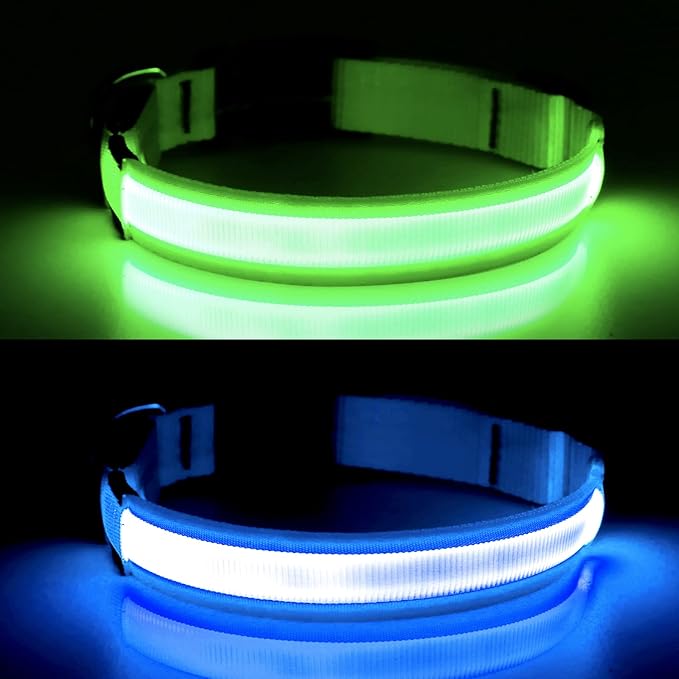 YFbrite Ultra Light Adjustable LED Dog Collar, Light up Dog Collars Rechargeable Glowing in The Dark Collars Visiblity & Safety for Small, Medium, Large Dogs (Blue, X-Large)