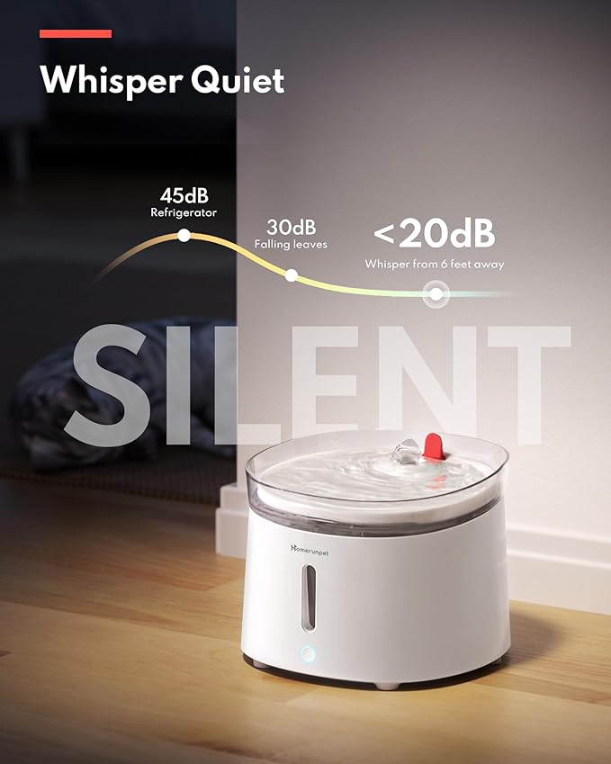 Homerunpet Cat Water Fountain Porcelain-Tray, Wireless Self-Cleaning Pump, Ultra Quiet 20dB Pet Water Dispenser for Cats and Dogs, Easy-to-Clean 2L/68oz with Smart LED and 4-Stage Filtration