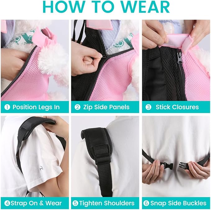 Dog Backpack Carrier, Thick Straps & Cushion, Pet Sling Front Backpacks for Small Medium Dogs 7-11 Lbs, Legs Out, Adjustable Wearable Puppy Chest Travel Bag, Easy-Fit for Hiking/Walking/Camping