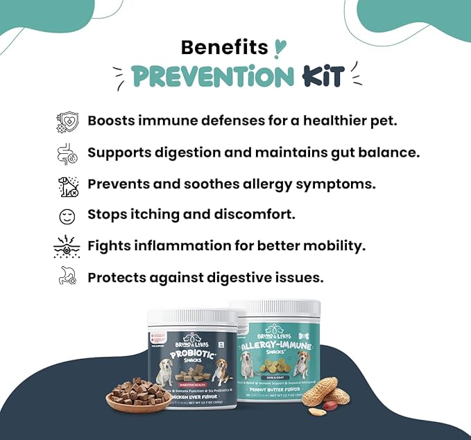 Dog Allergy Relief & Probiotic Chews - Omega 3 Salmon Oil for Itch and Shedding Control, Gut Health & Immune Support with Chicken Liver Flavor, for Skin Irritation & Digestive Health (90 Ct Each)