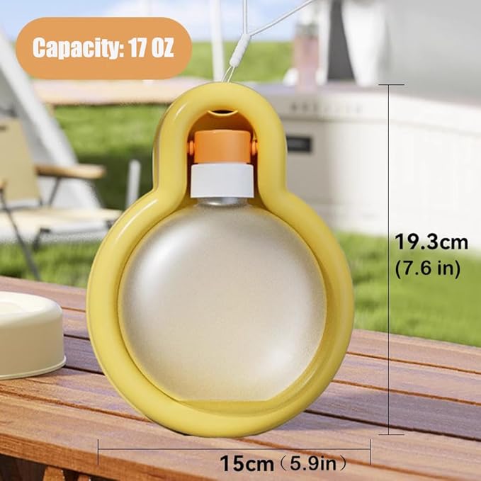 17OZ Portable Foldable Pet Dog Walking Water Bottle, Pet Travel Water Dispenser for Outdoor Walking, Hiking, and Travel Gravity Water Kitten Drinker(Yellow)