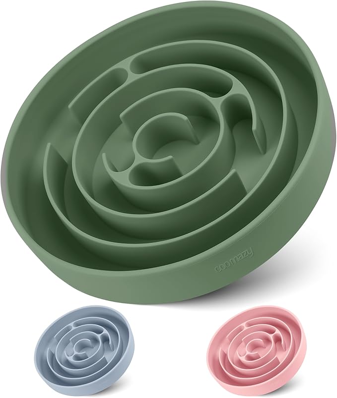 Coomazy Extra Large Slow Feeder Bowl, Silicone Dog Bowl with Suction Cups, Slow Feeder & Non-Slip Design, Boredom and Anxiety Reducer, Suitable for Large Dogs, Avocado Green, 5 Cup