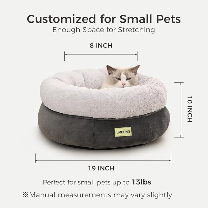 Cat Bed for Indoor Cats,Round Cat Bed for Small Pets,Washable Pet Bed with Non-Skid Bottom,Pet Bed for Puppy and Kitty,19 Inches,Deep Grey