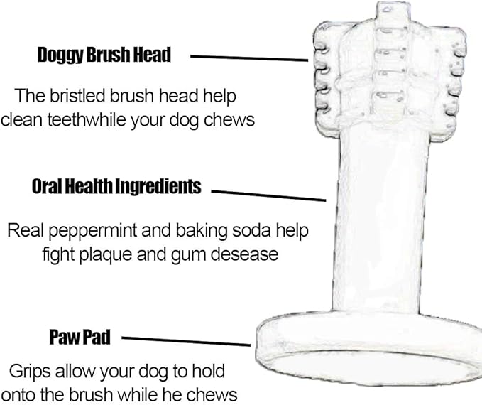 Bullibone Brusher: Dog Teeth Cleaning Brushing Toothbrush Stick - Long Lasting Nylon Peppermint Chew Toy for Dog Oral Care and Dental Health for Small Dogs and Puppies