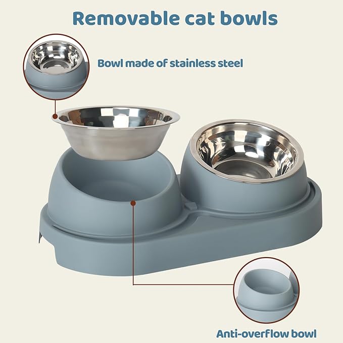Automatic Cat Feeder and Water Dispenser with Stainless Steel Bowl, Pet Food Bowl for Small Medium Dog Puppy Kitten