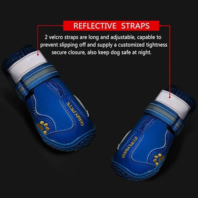 QUMY Dog Shoes for Large Dogs, Medium Dog Boots & Paw Protectors for Winter Snowy Day, Summer Hot Pavement, Waterproof in Rainy Weather, Outdoor Walking, Indoor Hardfloors Anti Slip Sole Blue 3
