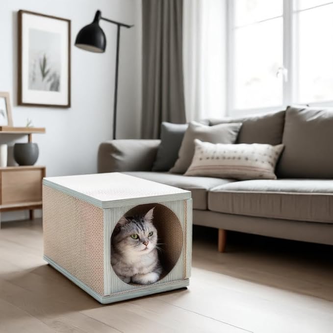Cat Scratcher Tunnel, Cardboard cat House & Scratching Post for Indoor Cats, 360 Degree Comfort, Durable Design, Odor-Free Fun, Easy Assembly, Perfect for Playful Kittens and Adult Cats, greywood