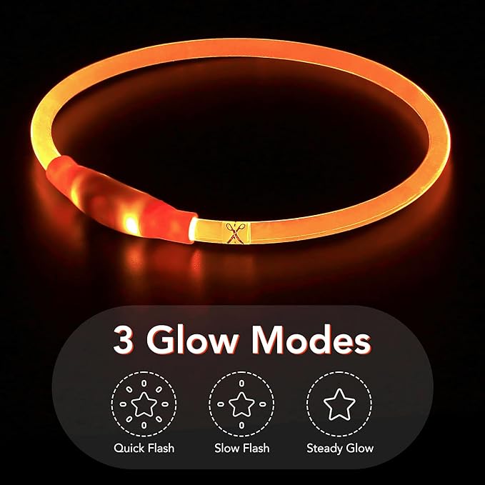 Colaseeme LED Dog Collar, Light Up Dog Collar 1 Count USB Rechargeable TPU Glow Safety Dog Necklace Light, Dog Lights for Small Medium Large Dogs, Please Do Not Use Fast Charging (Orange)