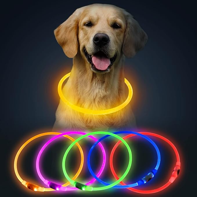Flashseen LED Dog Collar, USB Rechargeable Glowing Lighted Up Collar, Cuttable Water-Resistant TPU Safety Collar Lights for Small Medium Large Dogs